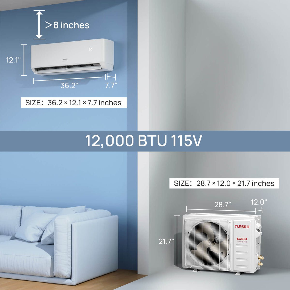 Greenland 12,000 BTU Single Zone Mini Split AC & Heat Pump (R454B)