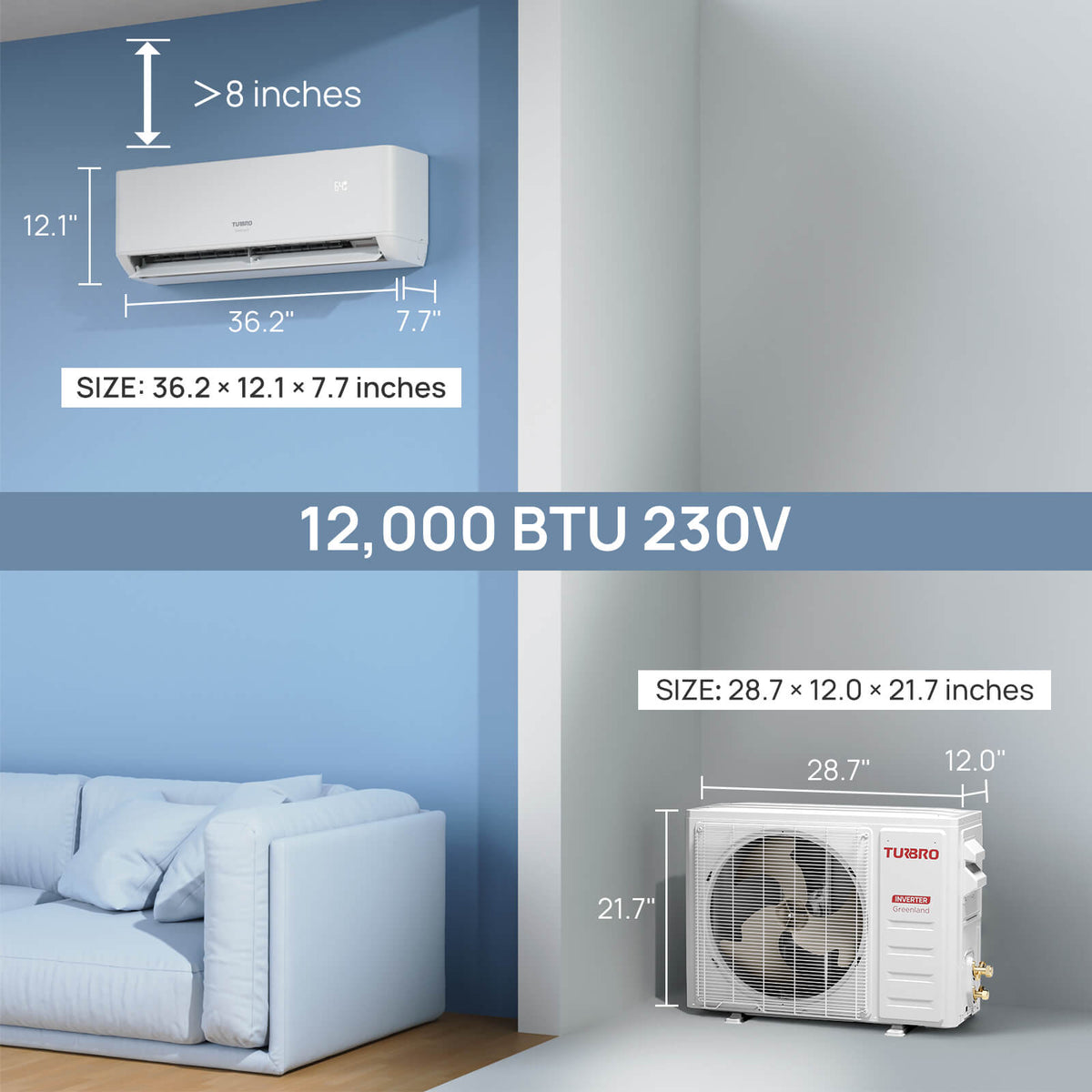 Greenland 12,000 BTU Single Zone Mini Split AC & Heat Pump (R454B)