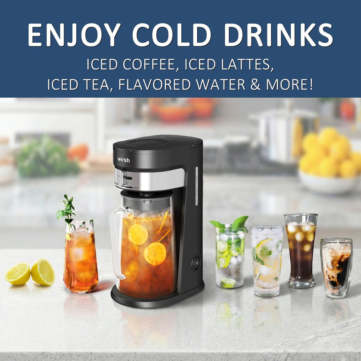 Wirsh Iced Coffee Maker, Iced Tea Maker with 85 Ounce Pitcher, Strength Control and Reusable Filter