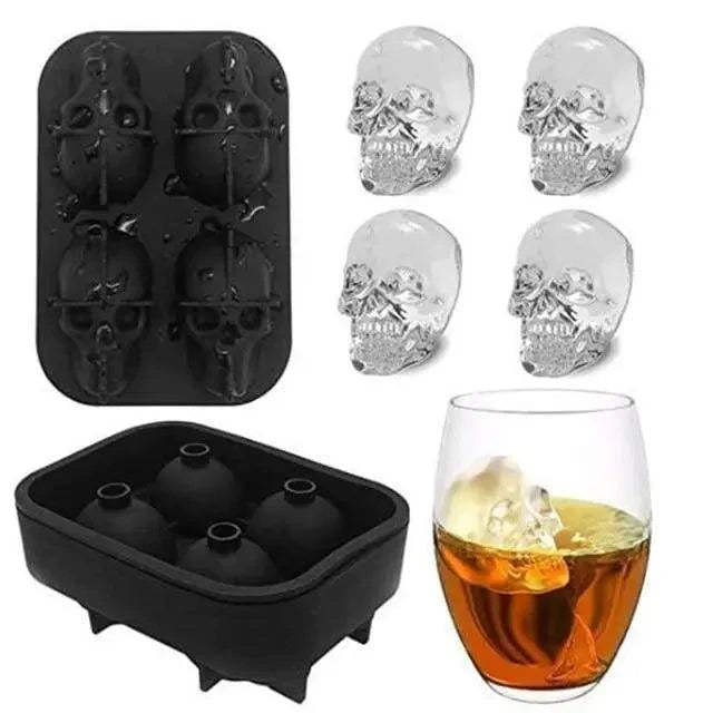 Novelty Silicone Ice Cube Tray - Skull, Bullet, Pistol, Grenade & Octopus Molds