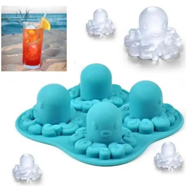 Novelty Silicone Ice Cube Tray - Skull, Bullet, Pistol, Grenade & Octopus Molds